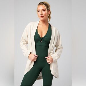 Fabletics Cozy Fleece Cardigan Heather Bone Oatmeal Gray Medium